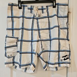 Men's Billabong White and Blue Plaid Swim Shorts